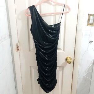 Steps One Shoulder Black Metallic Stretch Dress Size Medium NWT